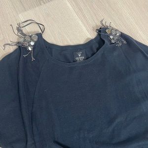 Guess black top with metallic decoration shoulder short sleeves